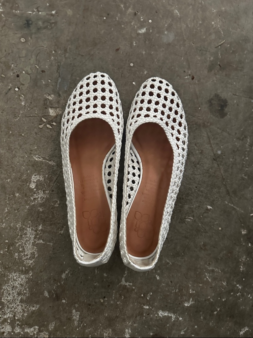 Woven White Ballet Flats with Open-Weave Design